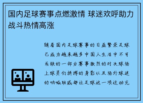 国内足球赛事点燃激情 球迷欢呼助力战斗热情高涨