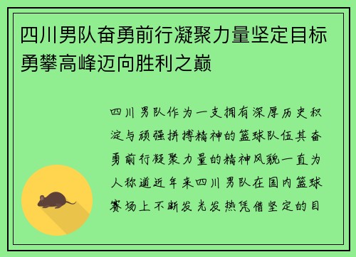 四川男队奋勇前行凝聚力量坚定目标勇攀高峰迈向胜利之巅