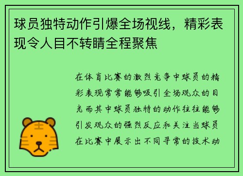 球员独特动作引爆全场视线，精彩表现令人目不转睛全程聚焦
